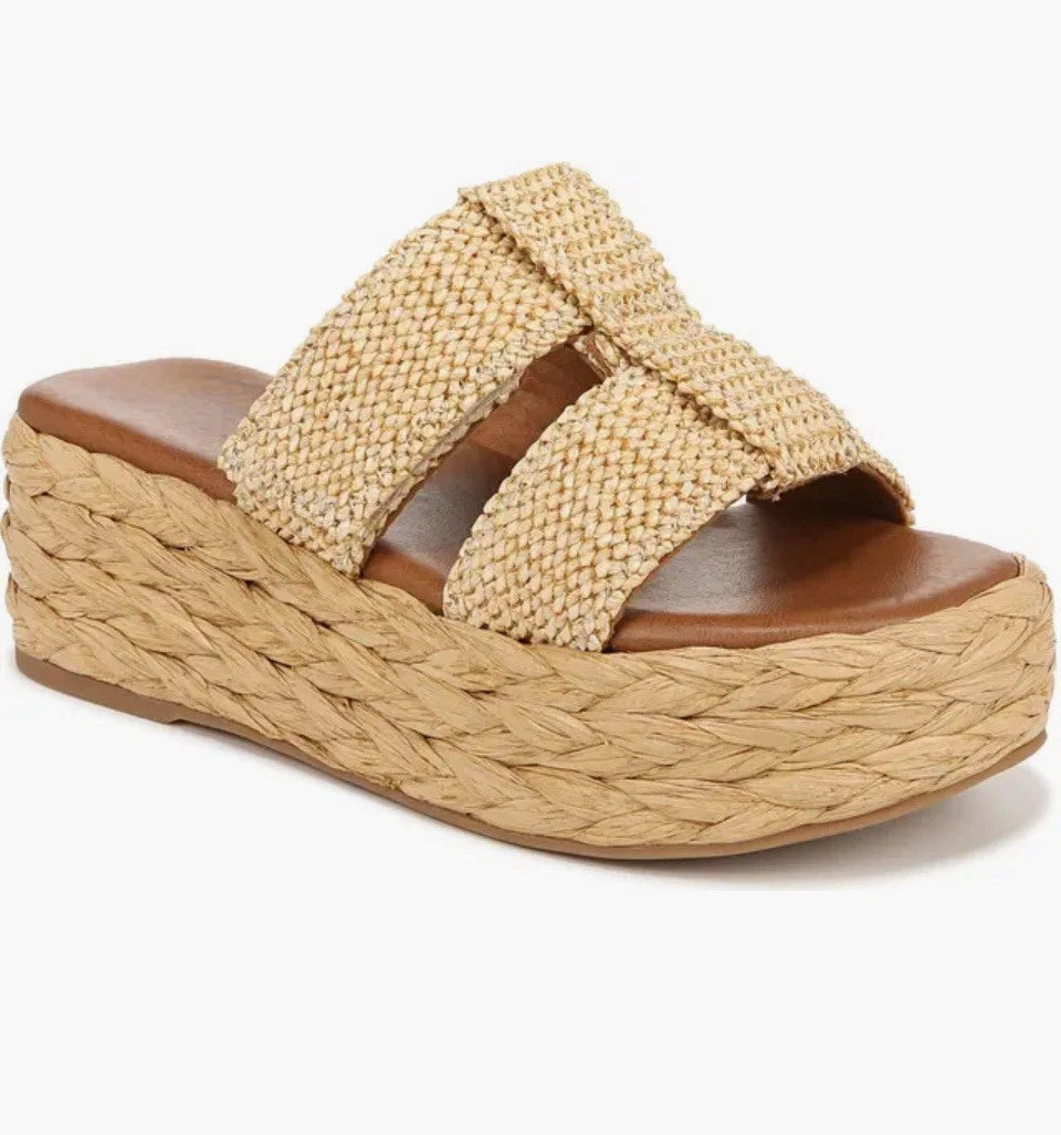 Zodiac Izzy Womens Sz 11 Raffia 2" Platform Slide Boho Sandal Adjustable Y2K
