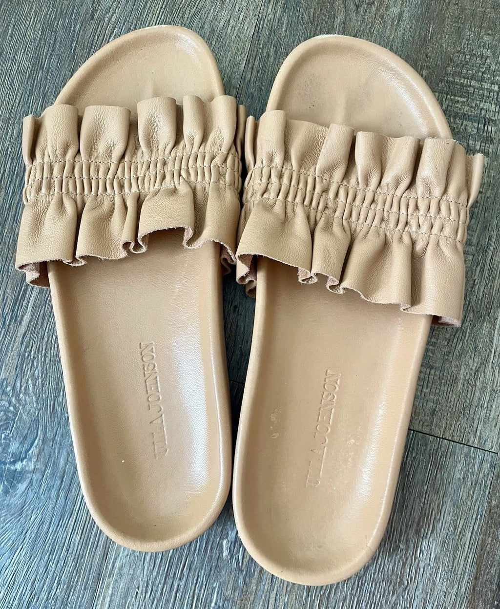 Ulla Johnson Sandals Slides Shoes US 8.5 Rex Wave Ruffle Leather Luxury Classic