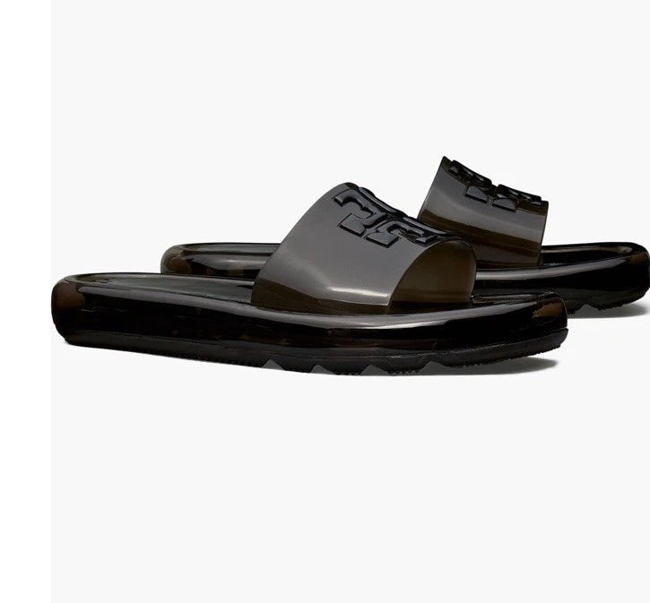 Tory Burch Bubble Jelly Slide Sandal With Logo  Black Sz 10