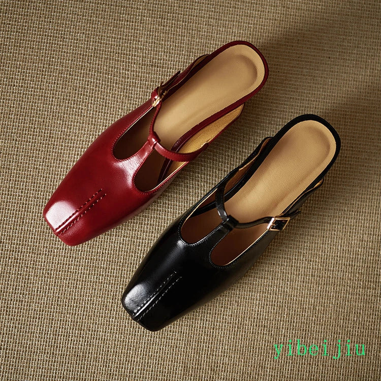 Women's Slippers Real Leather Mules Slides T Bar Sandals Comfort Date Shoes 2025