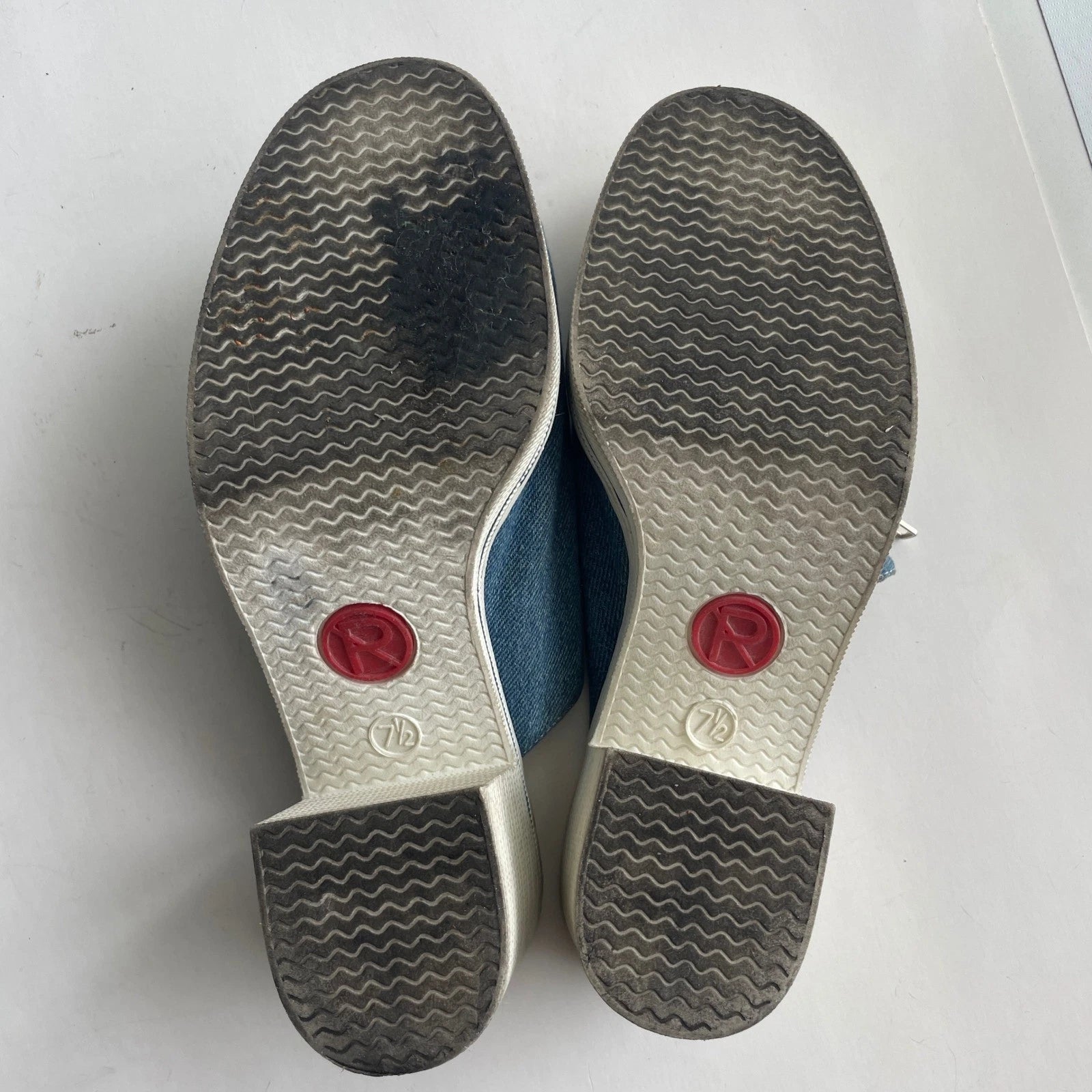 Y2K Denim Mules Heeled Sandals Zip Open Toe 90s Platform Shoes Women's Size 7.5