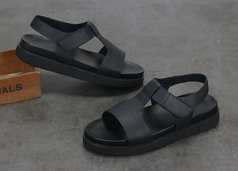 Open Toe Sandals Slingbacks Casual Real Leather Mens Shoes Roman Style Summer 43