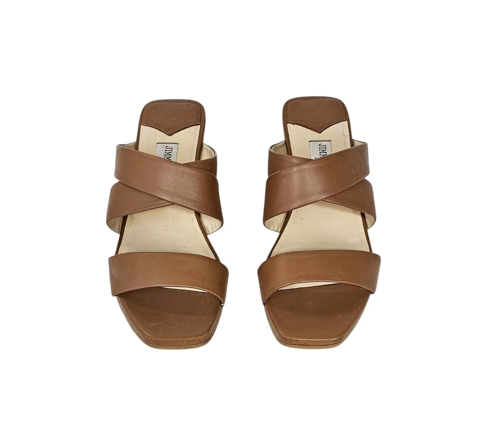 JIMMY CHOO Samara Brown Leather Cork Wedge Slide Sandals 40.5 / 10.5 US