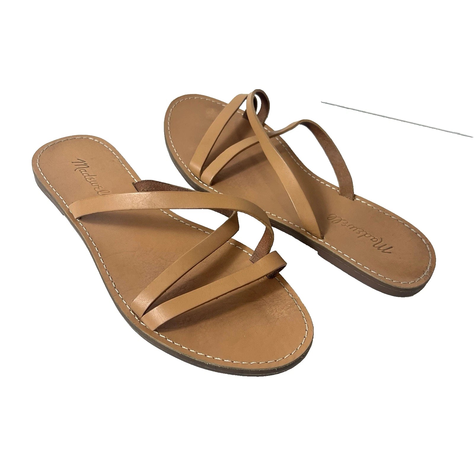 Madewell Womens Sz 8.5 M Tan Leather Slip On Slides Summer Comfort Casual Sandal