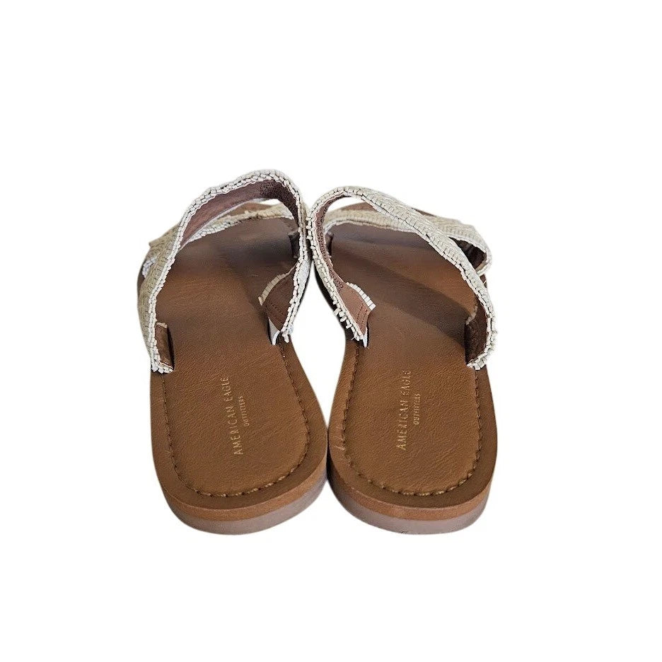 American Eagle Sandals Women Size 7 Cream Woven Double Strap Slide Boho Summer