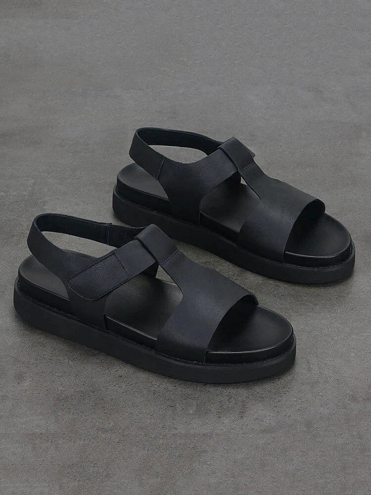Open Toe Sandals Slingbacks Casual Real Leather Mens Shoes Roman Style Summer 43
