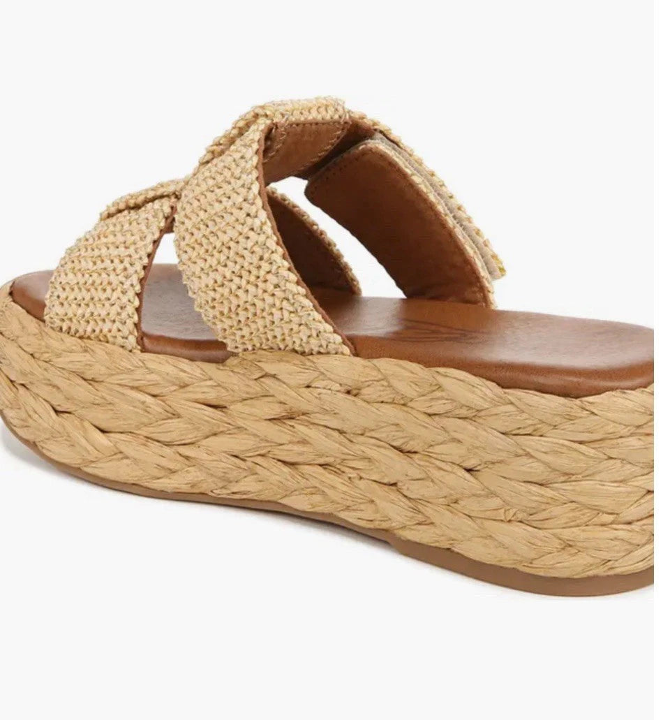 Zodiac Izzy Womens Sz 11 Raffia 2" Platform Slide Boho Sandal Adjustable Y2K