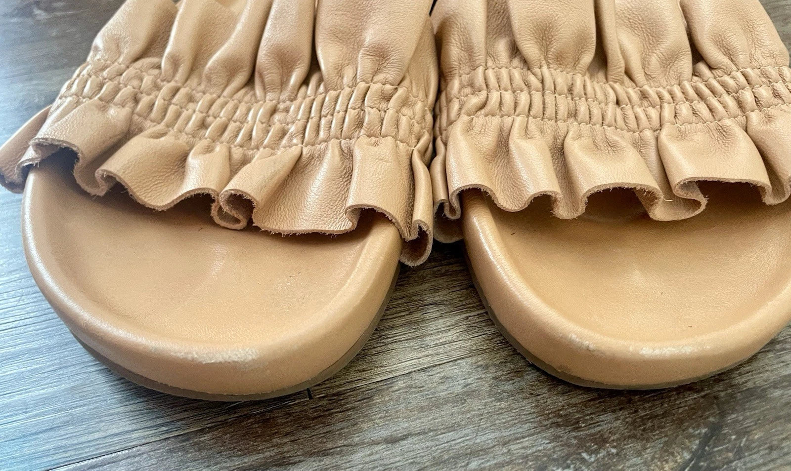 Ulla Johnson Sandals Slides Shoes US 8.5 Rex Wave Ruffle Leather Luxury Classic