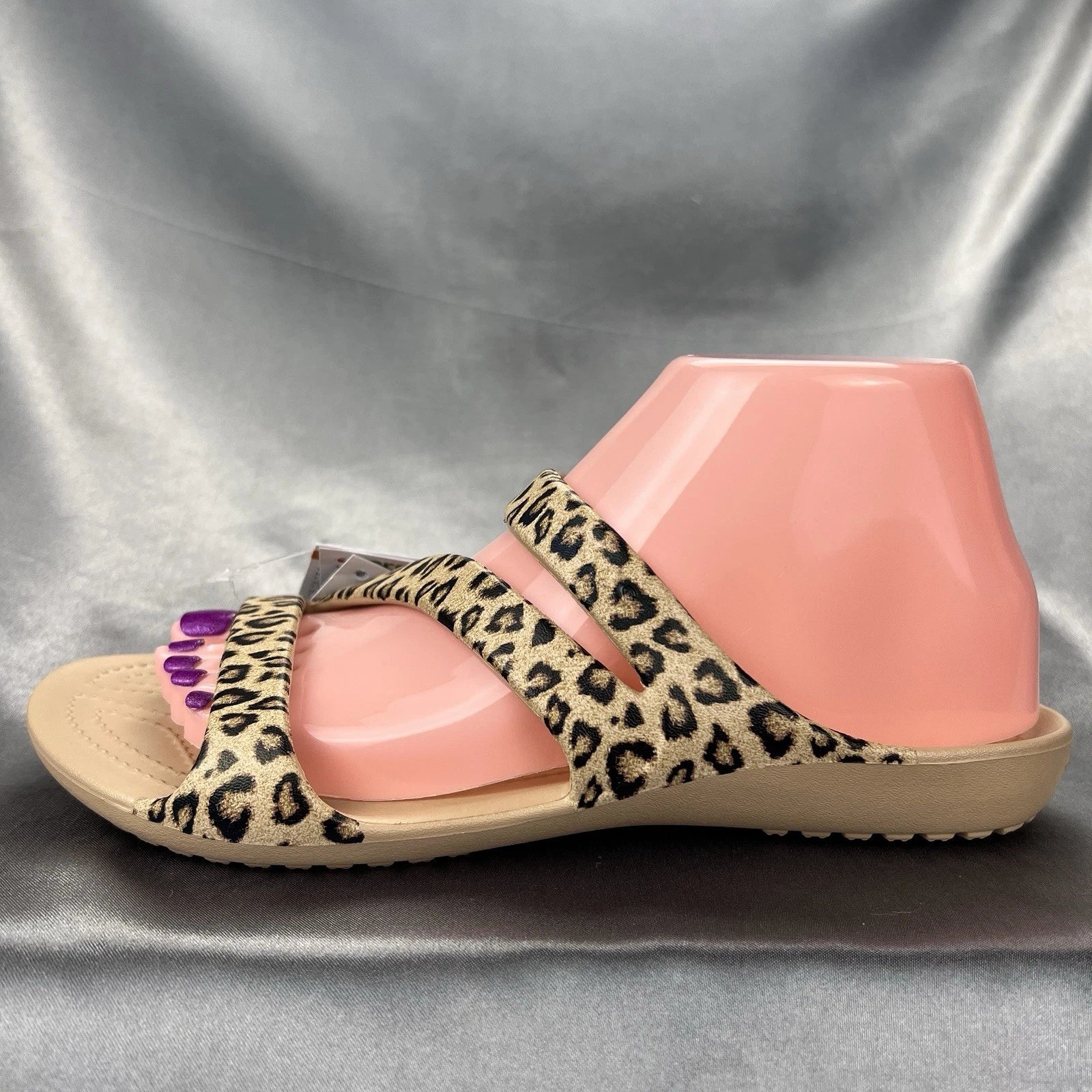 Crocs Kadee II Leopard Sandals Women's 7 Strappy Slides Spring Shoes 206894-90L