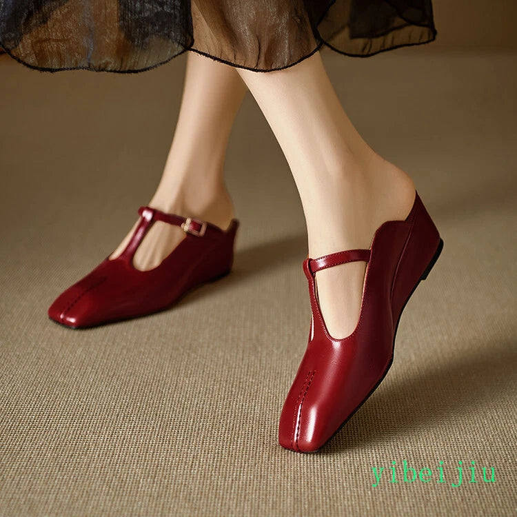 Women's Slippers Real Leather Mules Slides T Bar Sandals Comfort Date Shoes 2025