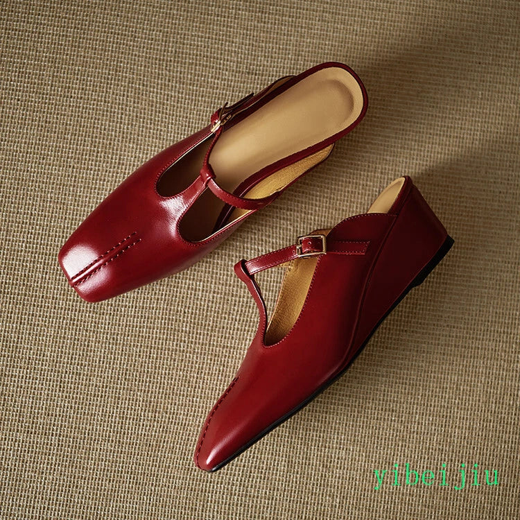 Women's Slippers Real Leather Mules Slides T Bar Sandals Comfort Date Shoes 2025