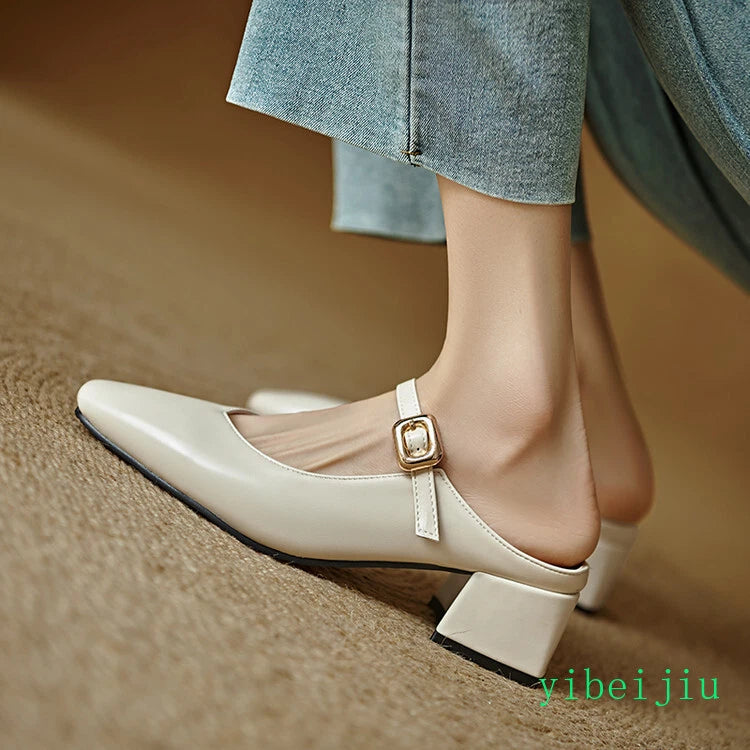 Women's Square Toe Mules Slides Low Heel Sandal Slingbacks Casual Shoes Office