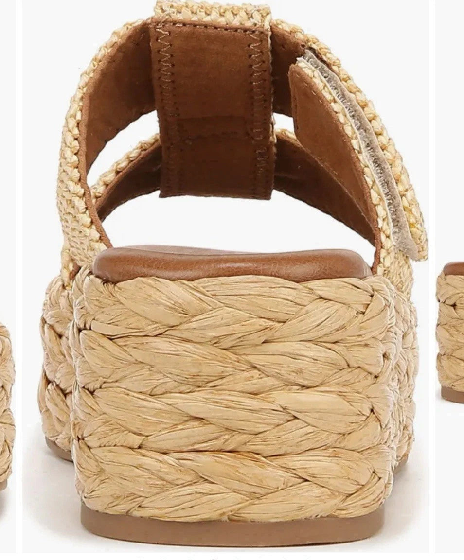 Zodiac Izzy Womens Sz 11 Raffia 2" Platform Slide Boho Sandal Adjustable Y2K