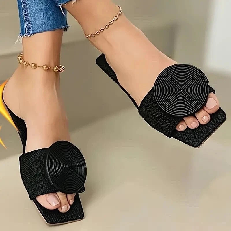 Womens Fashion Flat Slide Sandals - Soft Fabric Upper, Slip-on, Open Toe