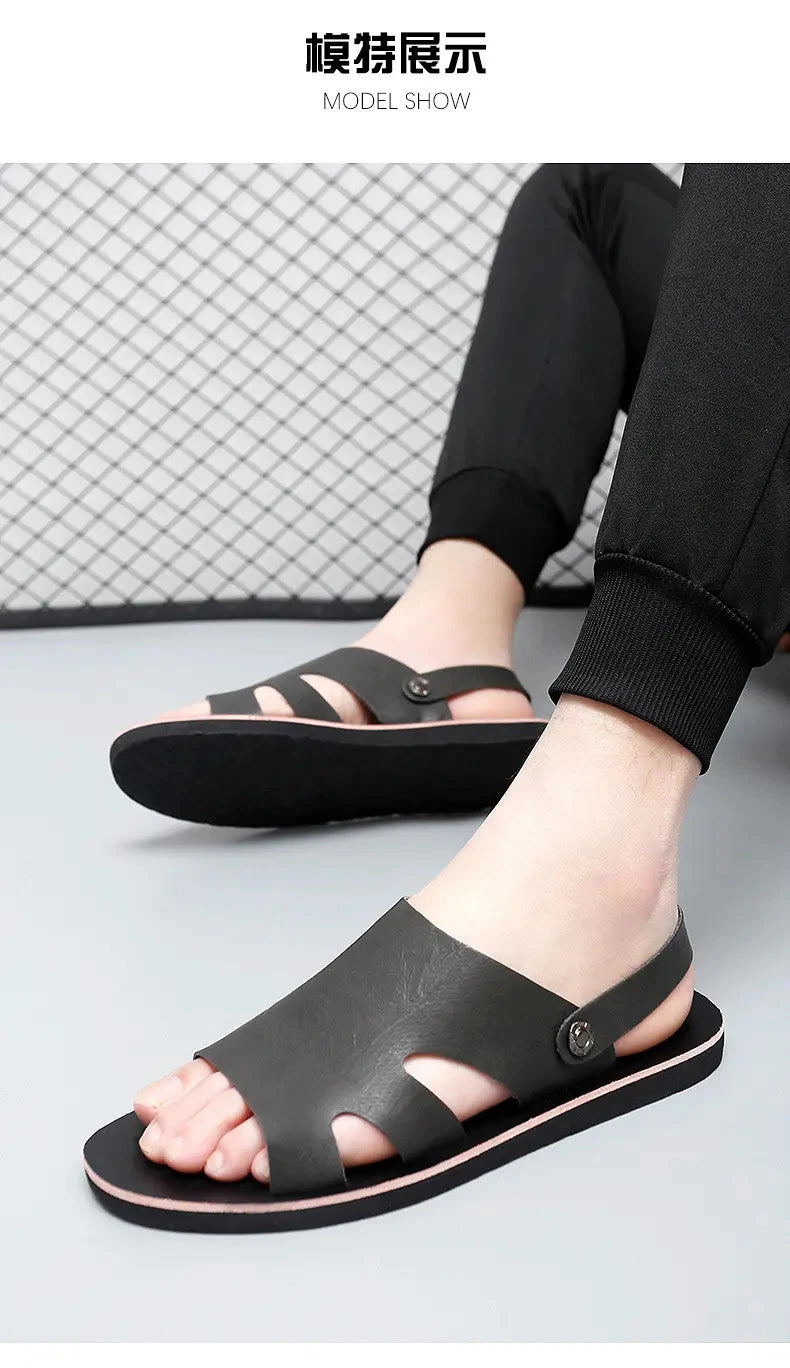 Roman Style Mens Open Toe Slingback Buckle Flats Summer Slipper Sandals Beach Sz