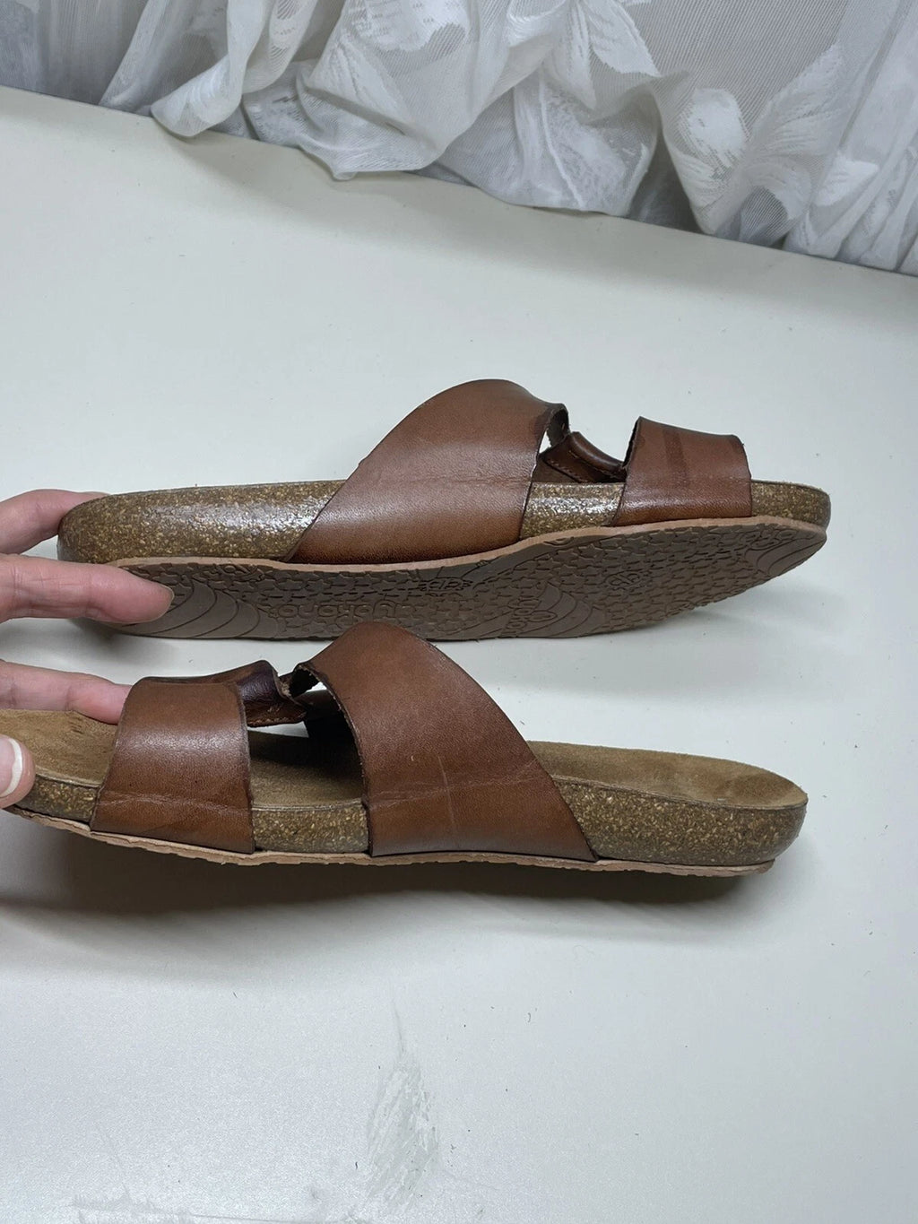 Yokono Women's Ochre Leather Cork Wedge Slide Sandals Size 7.5 Made in Spain