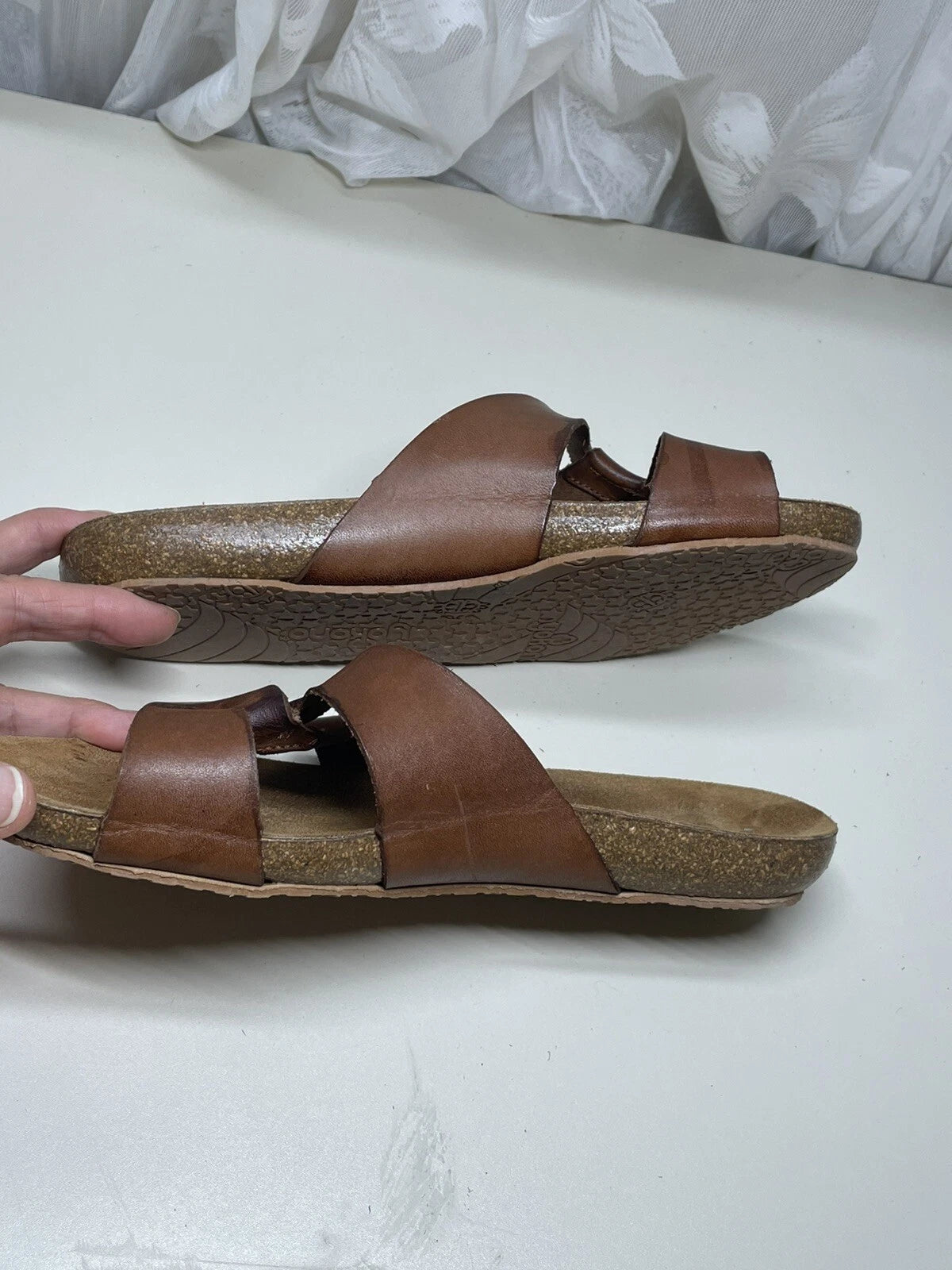 Yokono Women's Ochre Leather Cork Wedge Slide Sandals Size 7.5 Made in Spain