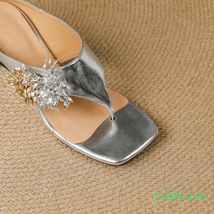 Women's Mid Wedge Heel Flip Flops Leather Thongs Sandals Slides Mules Shoes Lady