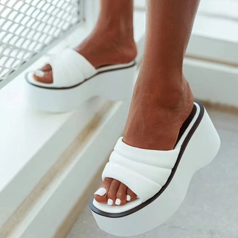 Womens Summer Wedge Heels Slides Chunky Platform Ladies Fashion Sandals Slippers