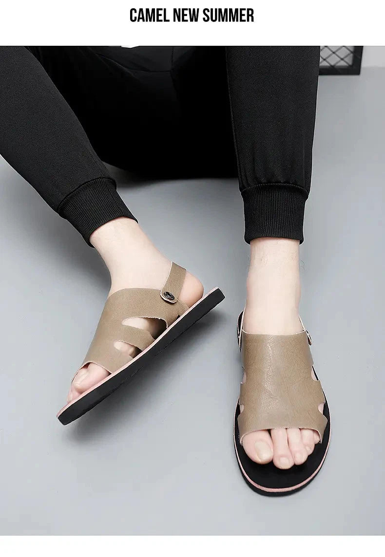 Roman Style Mens Open Toe Slingback Buckle Flats Summer Slipper Sandals Beach Sz