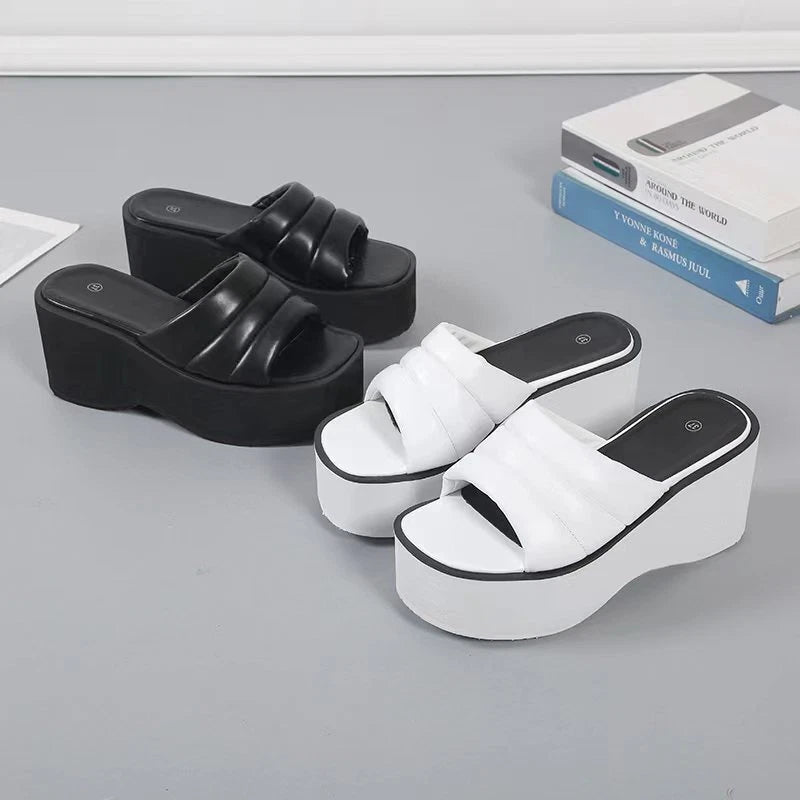 Womens Summer Wedge Heels Slides Chunky Platform Ladies Fashion Sandals Slippers