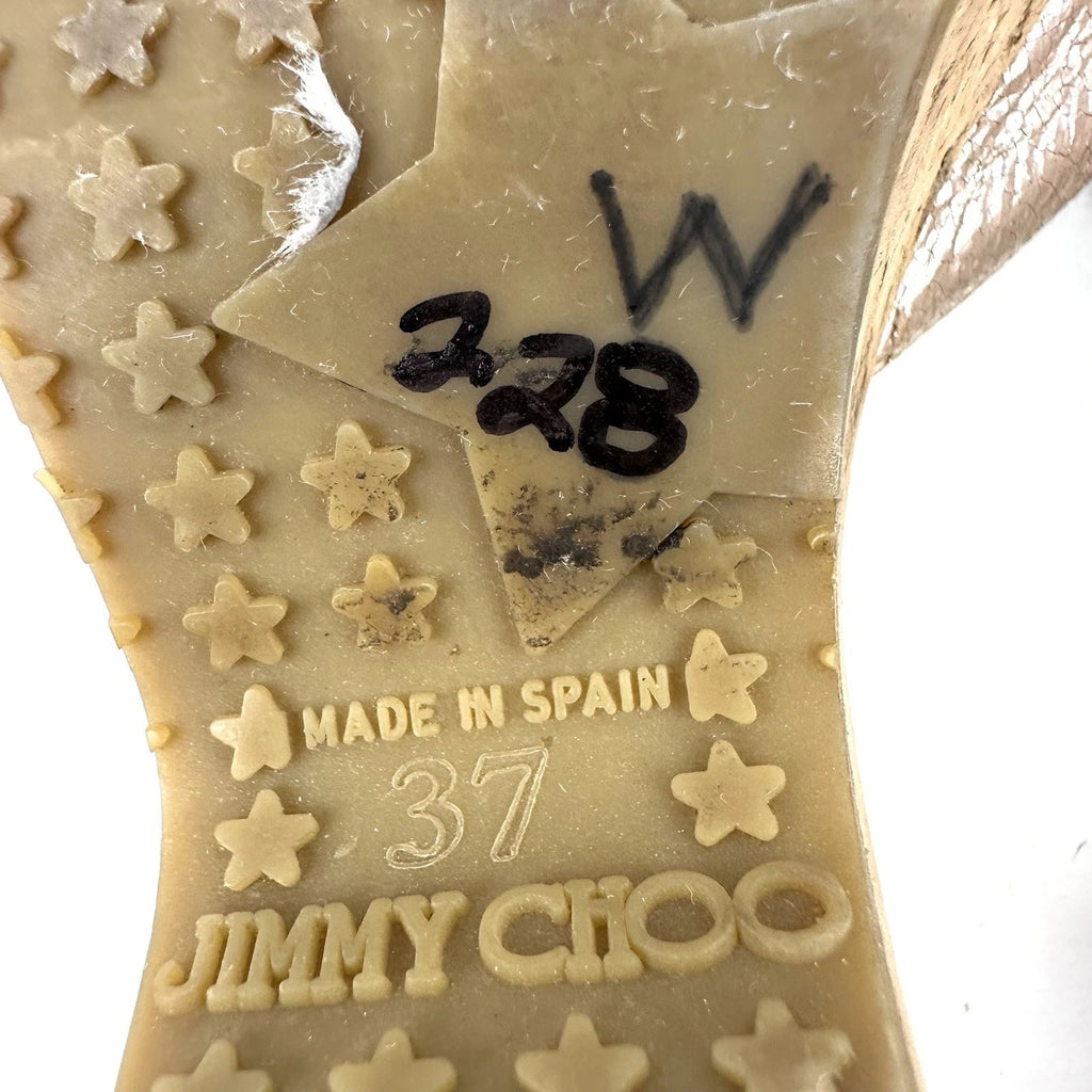 Jimmy Choo Panna Sandals 7 Cork Heel Womens Slip On Shoes Made In Spain
