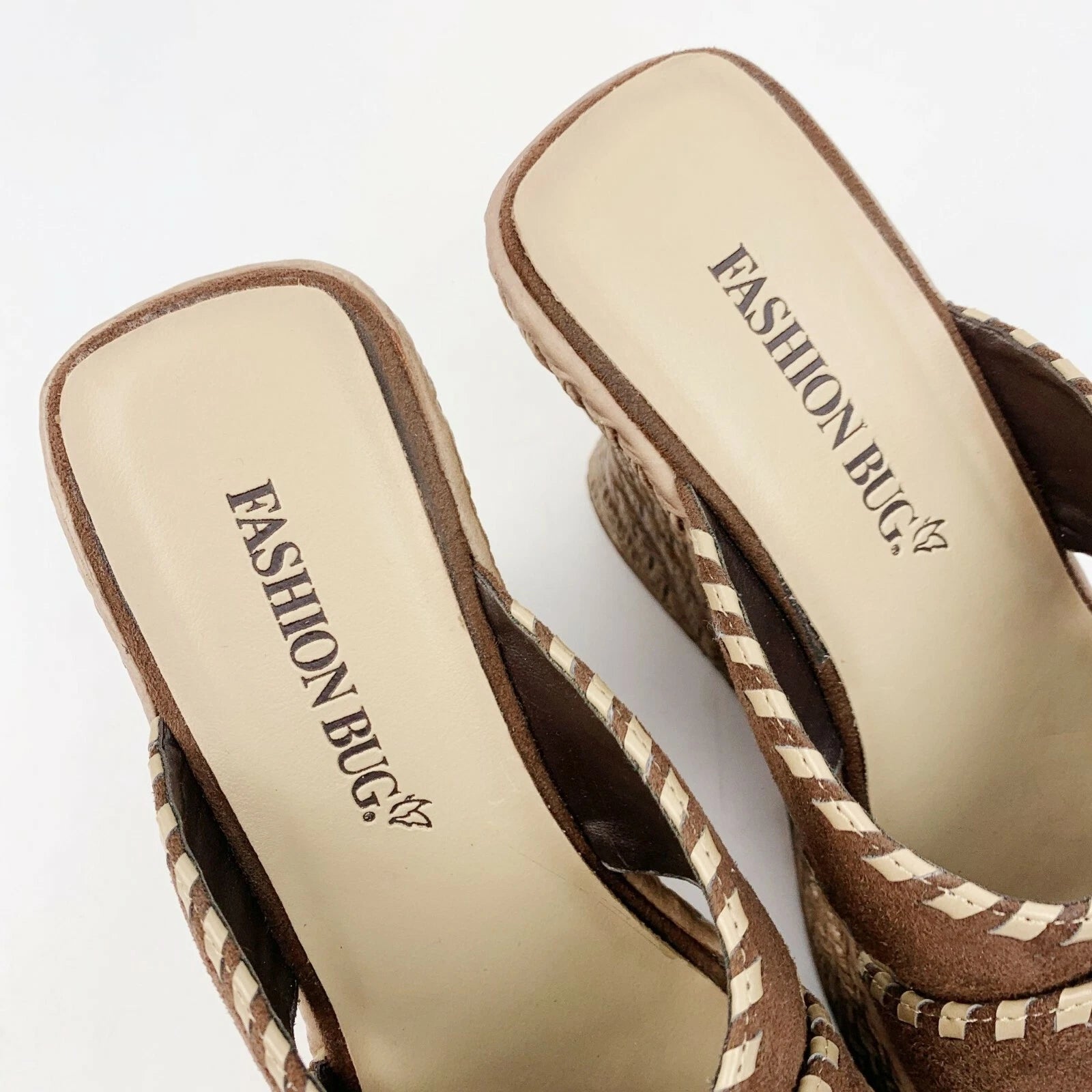 Vintage 90's Y2K Fashion Bug Wedge Sandals Brown Tan Suede Size 6.5 6 1/2
