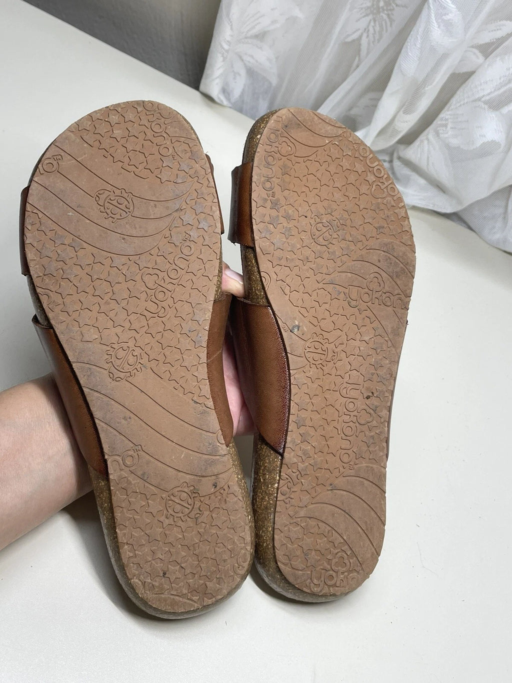 Yokono Women's Ochre Leather Cork Wedge Slide Sandals Size 7.5 Made in Spain