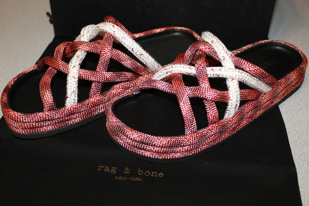 Women's Rag & Bone Kris Rosewood Multi Color Rope Style Slides Sandals ~ NIB