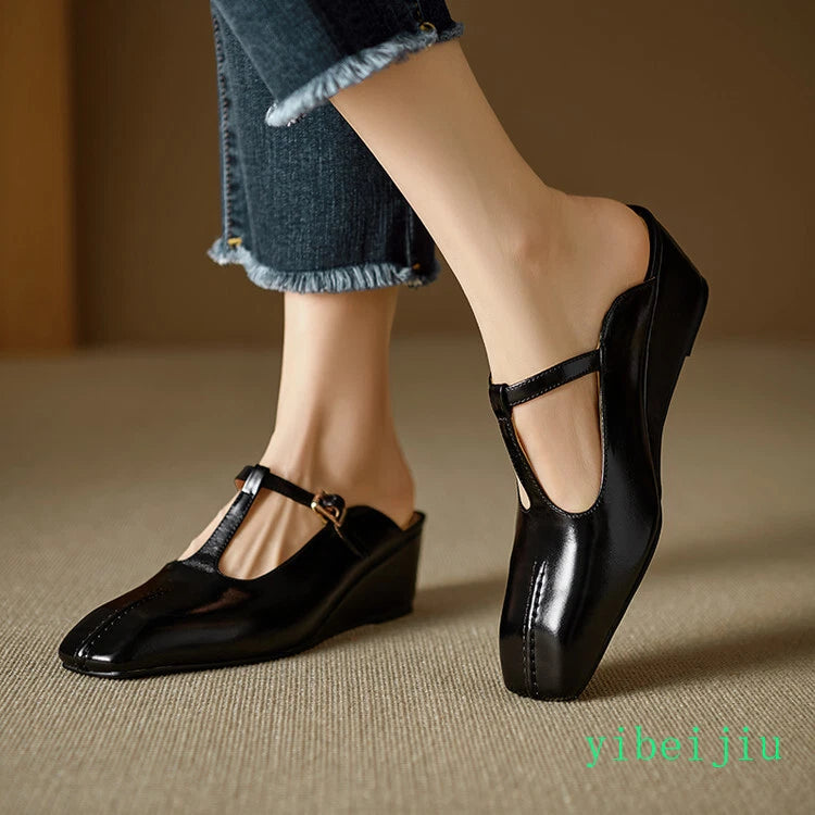 Women's Slippers Real Leather Mules Slides T Bar Sandals Comfort Date Shoes 2025