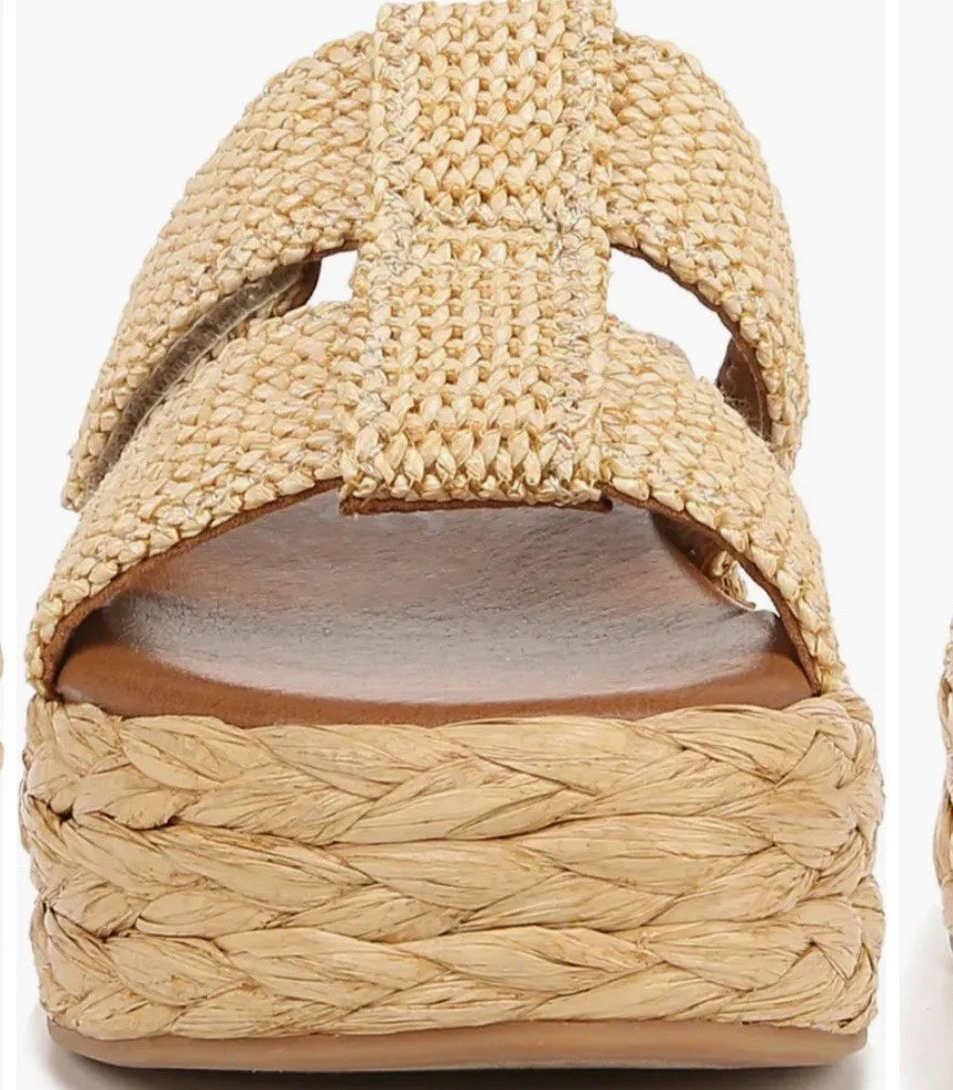 Zodiac Izzy Womens Sz 11 Raffia 2" Platform Slide Boho Sandal Adjustable Y2K