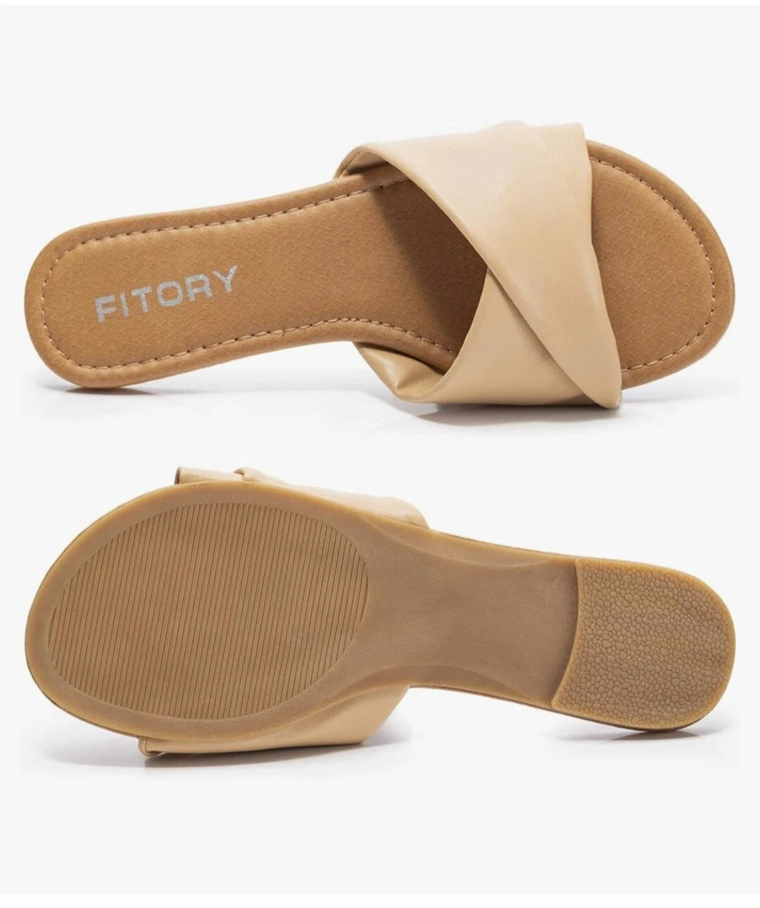 FITORY Women's Flat Sandals Fashion Slides With Soft Leather Slippers Size US 8