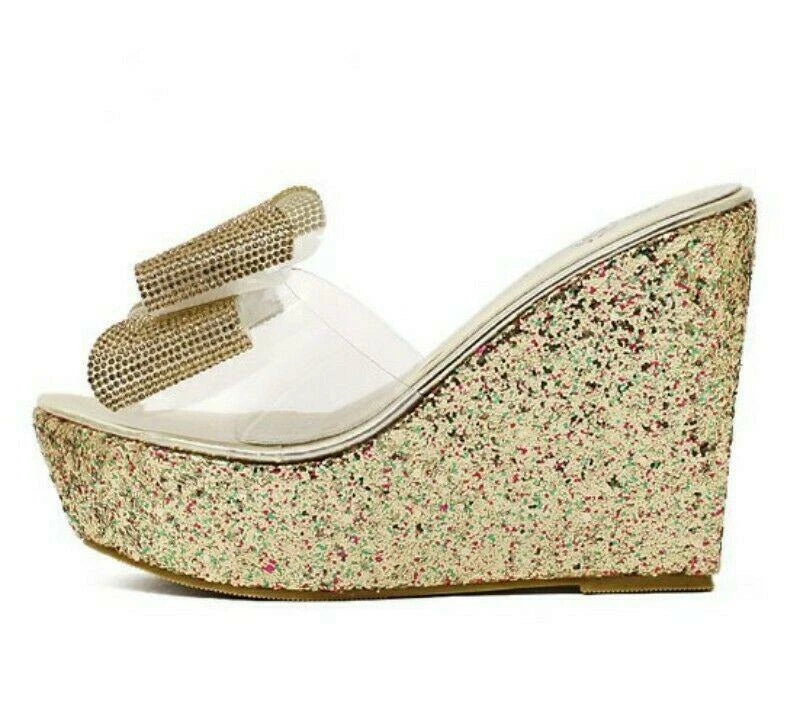 Womens Summer Sandals Bowknot Wedge Heel Platform Open Toe Slipper Causal Shoes