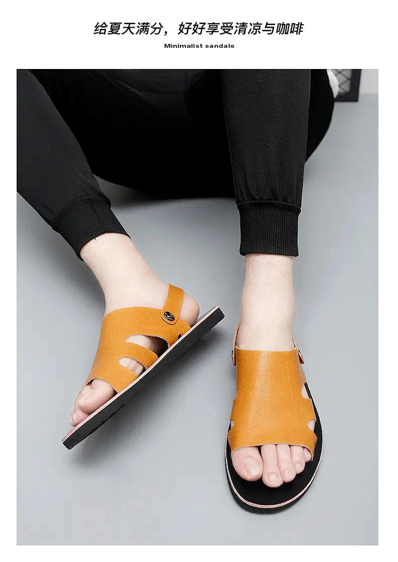 Roman Style Mens Open Toe Slingback Buckle Flats Summer Slipper Sandals Beach Sz