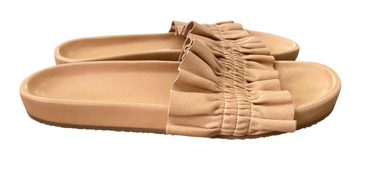 Ulla Johnson Sandals Slides Shoes US 8.5 Rex Wave Ruffle Leather Luxury Classic
