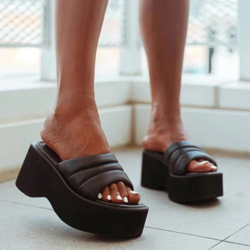 Womens Summer Wedge Heels Slides Chunky Platform Ladies Fashion Sandals Slippers
