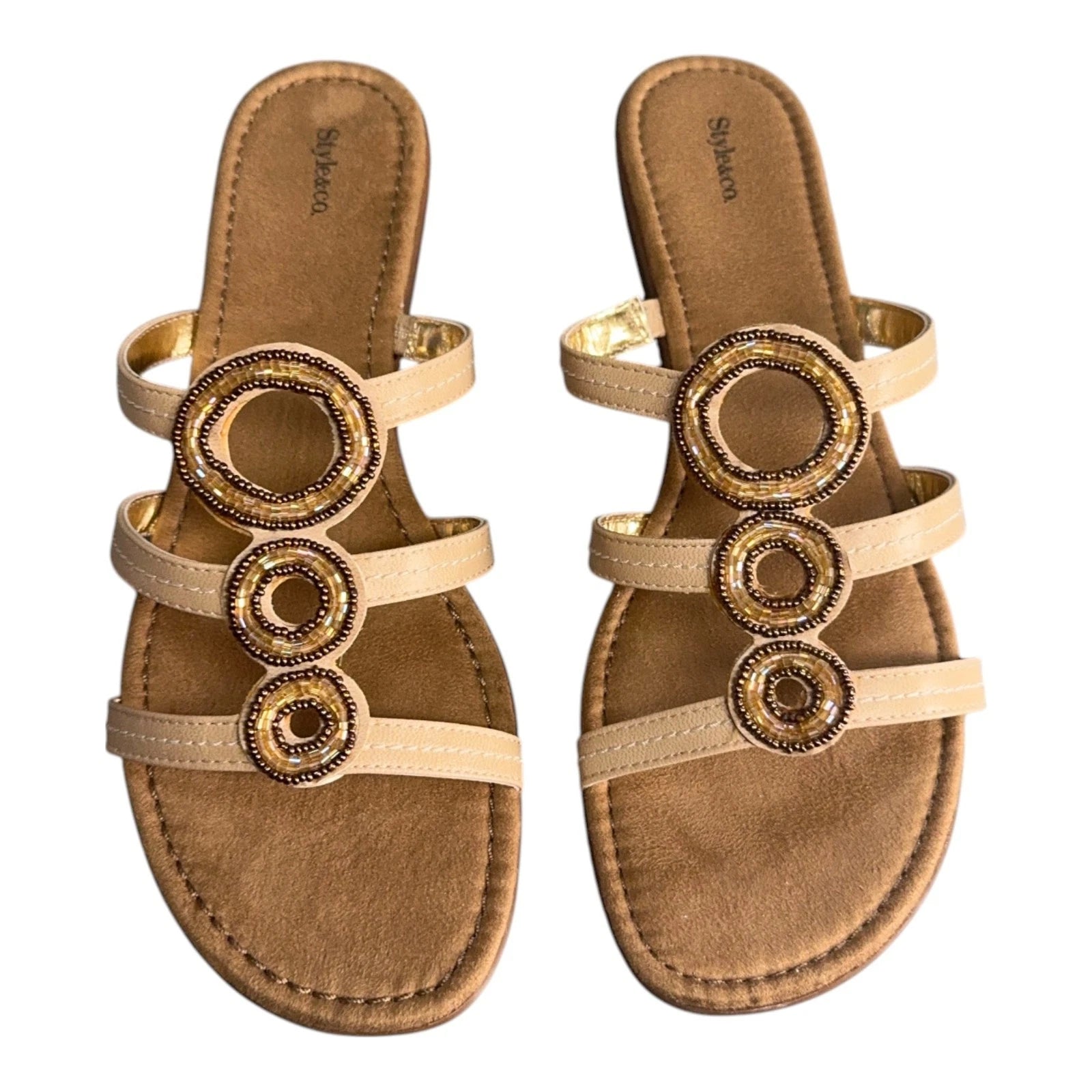 Style & Co Bejeweled Slip On Wedge Sandals, Toffee Women’s SZ 10 M