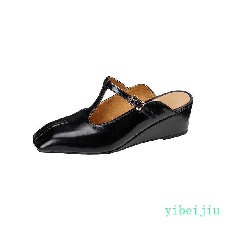 Women's Slippers Real Leather Mules Slides T Bar Sandals Comfort Date Shoes 2025