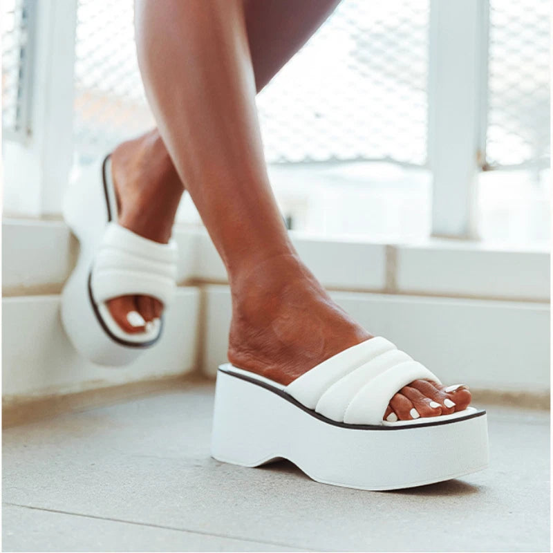 Womens Summer Wedge Heels Slides Chunky Platform Ladies Fashion Sandals Slippers