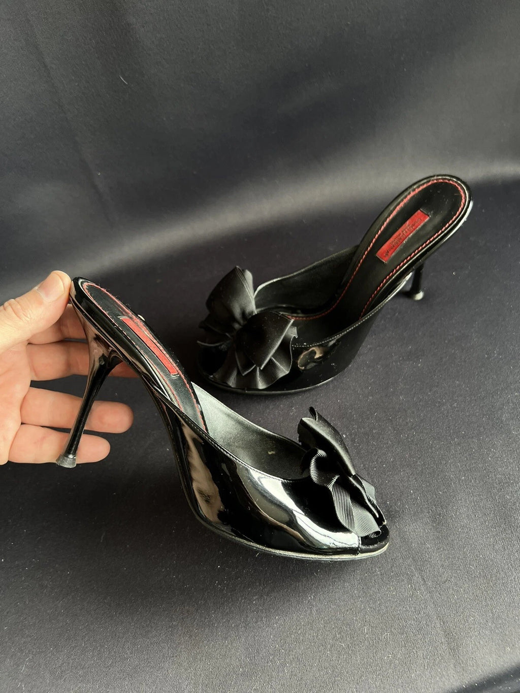 Dolce & Gabbana Women's Heeled Slides Sandals Black Patent Leather Size 38,5