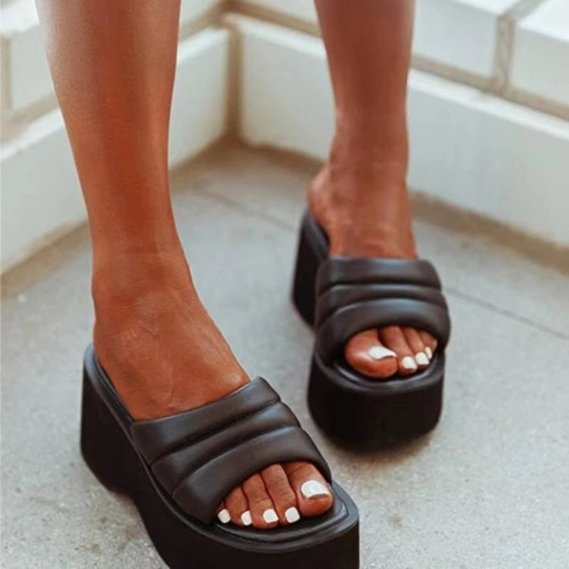 Womens Summer Wedge Heels Slides Chunky Platform Ladies Fashion Sandals Slippers