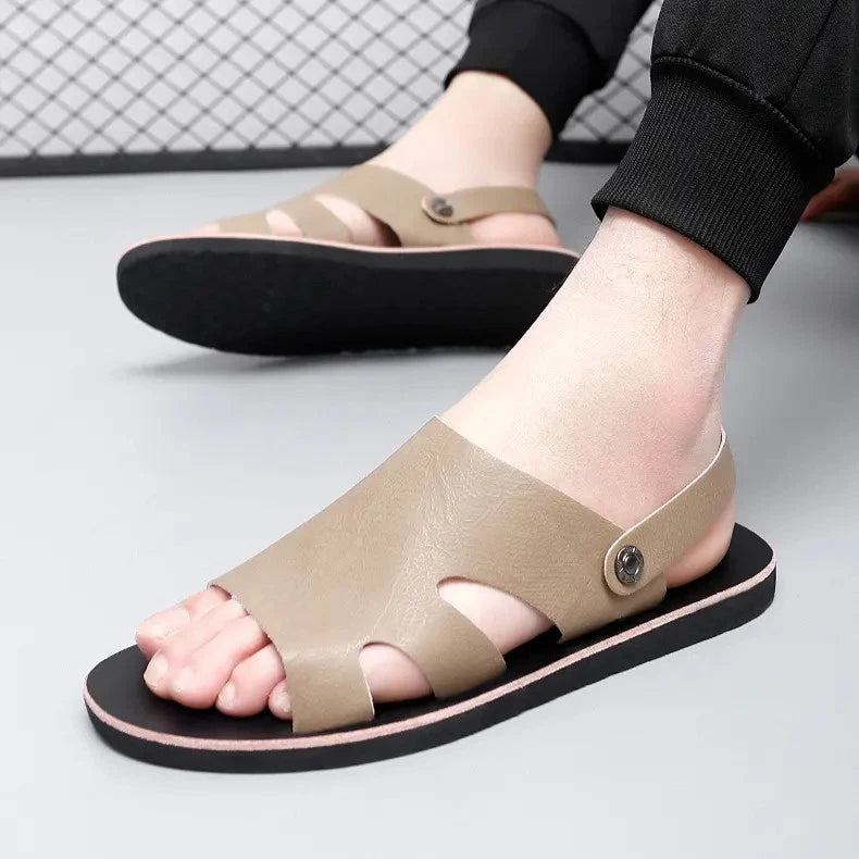 Roman Style Mens Open Toe Slingback Buckle Flats Summer Slipper Sandals Beach Sz