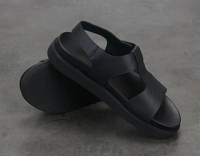 Open Toe Sandals Slingbacks Casual Real Leather Mens Shoes Roman Style Summer 43