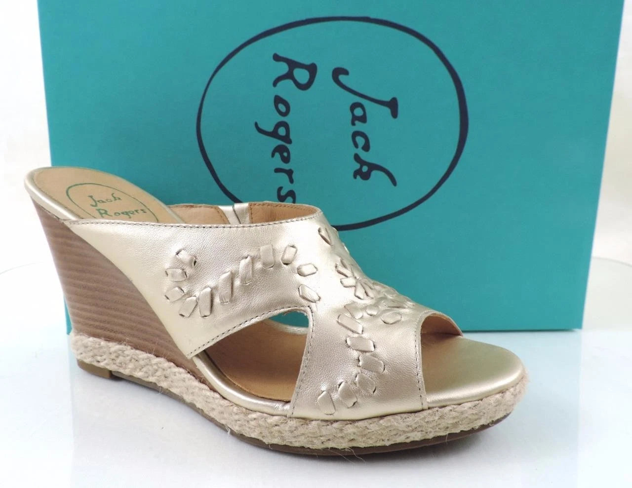 Women's Shoes Jack Rogers Sophia Slide Wedge Sandal Heels Platinum Size 8.5