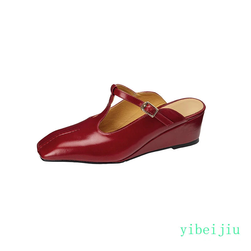 Women's Slippers Real Leather Mules Slides T Bar Sandals Comfort Date Shoes 2025