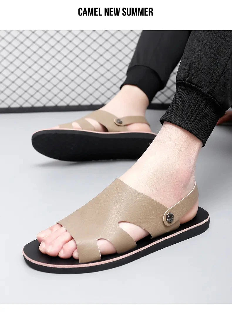 Roman Style Mens Open Toe Slingback Buckle Flats Summer Slipper Sandals Beach Sz