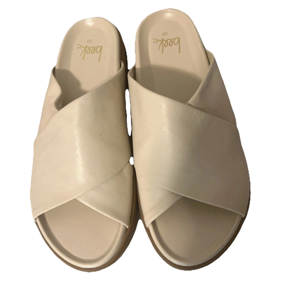 BEEK Ivory Hen Leather Platform Slides Sandals Size 10 NEW