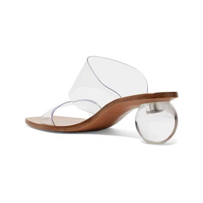 Women's Sandals Shoes Mules Slides Slippers Crystal Transparent Med Ball Heel 8