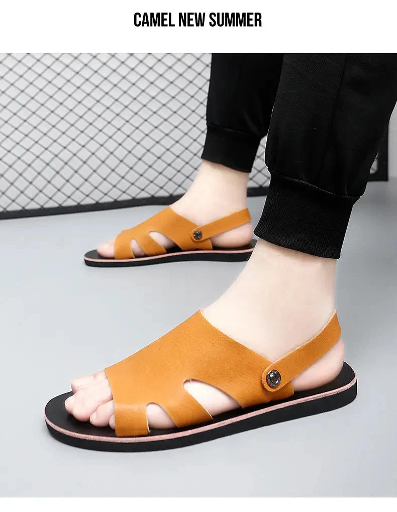 Roman Style Mens Open Toe Slingback Buckle Flats Summer Slipper Sandals Beach Sz