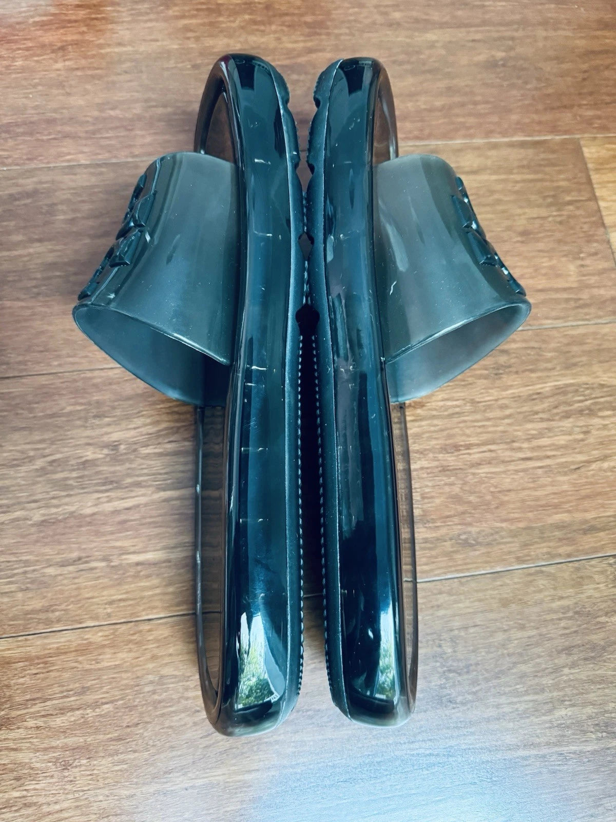 Tory Burch Bubble Jelly Slide Sandal With Logo  Black Sz 10